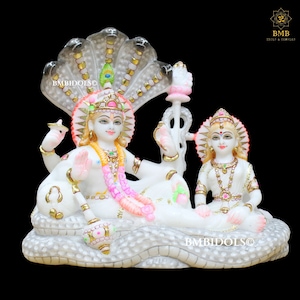 Vishnu Lakshmi Statue, Marble Laxmi Narayan Murti made in pure white makrana Marble in 12inches, Laxmi Narayan Idol or Shessaiyan Statue