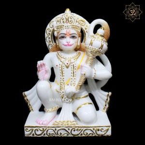 Marble Hanuman Statue for Homes and Temples in 1feet, Ashirwad Posture Marble Hanuman Murti in Makrana Marble, Small Hanuman Murti