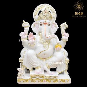 Ganesha Statue, Marble Ganesh Statue made in Makrana white Marble in 24inches, White Ganesha Idol made in Marble Stone, Ganesh Idol Marble