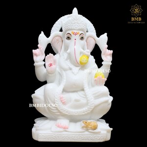 Ganesh Statue, Marble Ganesh Statue made in natural white marble in 15inch, Ganpati Murti Made in Natural White Marble, Ganesha Murti