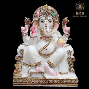 Ganesh Murti, Marble Ganesha Statue made in Makrana Marble for Home and Temples, Marble Ganesh Idol made in Natural Marble