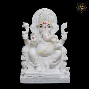 Ganesh Statue, Marble Ganesh Murti made in white marble in 15inch, Ganpati Murti Made in Natural White Marble, Ganesha Murti