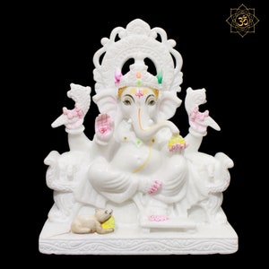 Ganesh Statue, Marble Ganesh Statue made in natural white marble in 12inch, Ganpati Murti Made in Natural White Marble, Ganesha Murti
