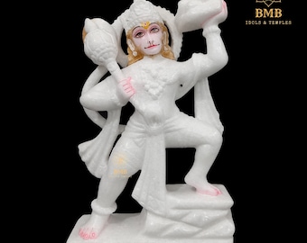 Hanuman Statue, Marble Hanuman Statue in pure white natural marble in 12inches, Hanuman Idol in natural stone marble, Bajrangbali Hanuman