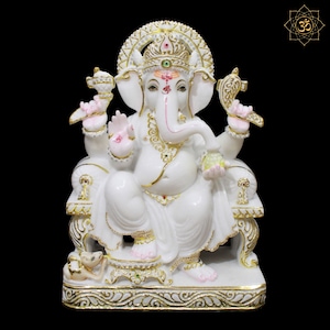 Ganesh Statue, Marble Ganesh Murti made in white marble in 15inch, Ganpati Murti Made in Natural White Marble, Ganesha Murti