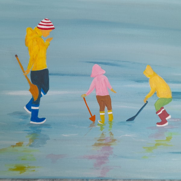 tableau marine peinture sur toile tableau enfants tableau plage tableau cirés jaune tableau coloré tableau l'atelier d'isa 14