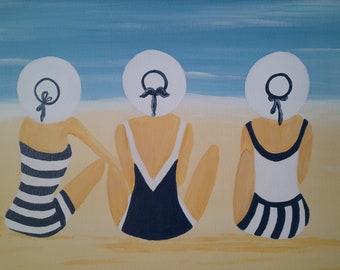 tableau baigneuses tableau pin up tableau vintage tableau marine tableau plage peinture sur toile  artiste peintre  l'atelier d'isa14