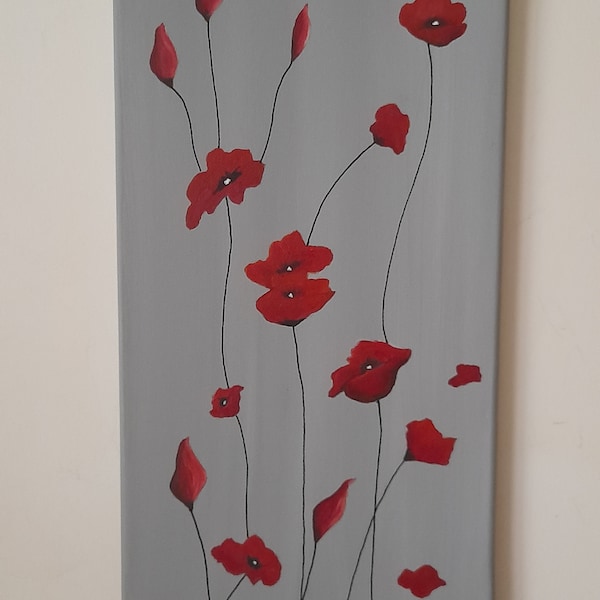 tableau coquelicots tableau fleuri peinture sur toile tableau fleurs tableau moderne tableau fait main tableau l'atelier d'isa14