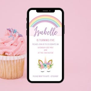 Invito di compleanno digitale personalizzato - Unicorno arcobaleno