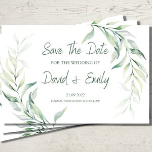 Personalised Save The Date Invitations - Simple Elegant Eucalyptus Leaves