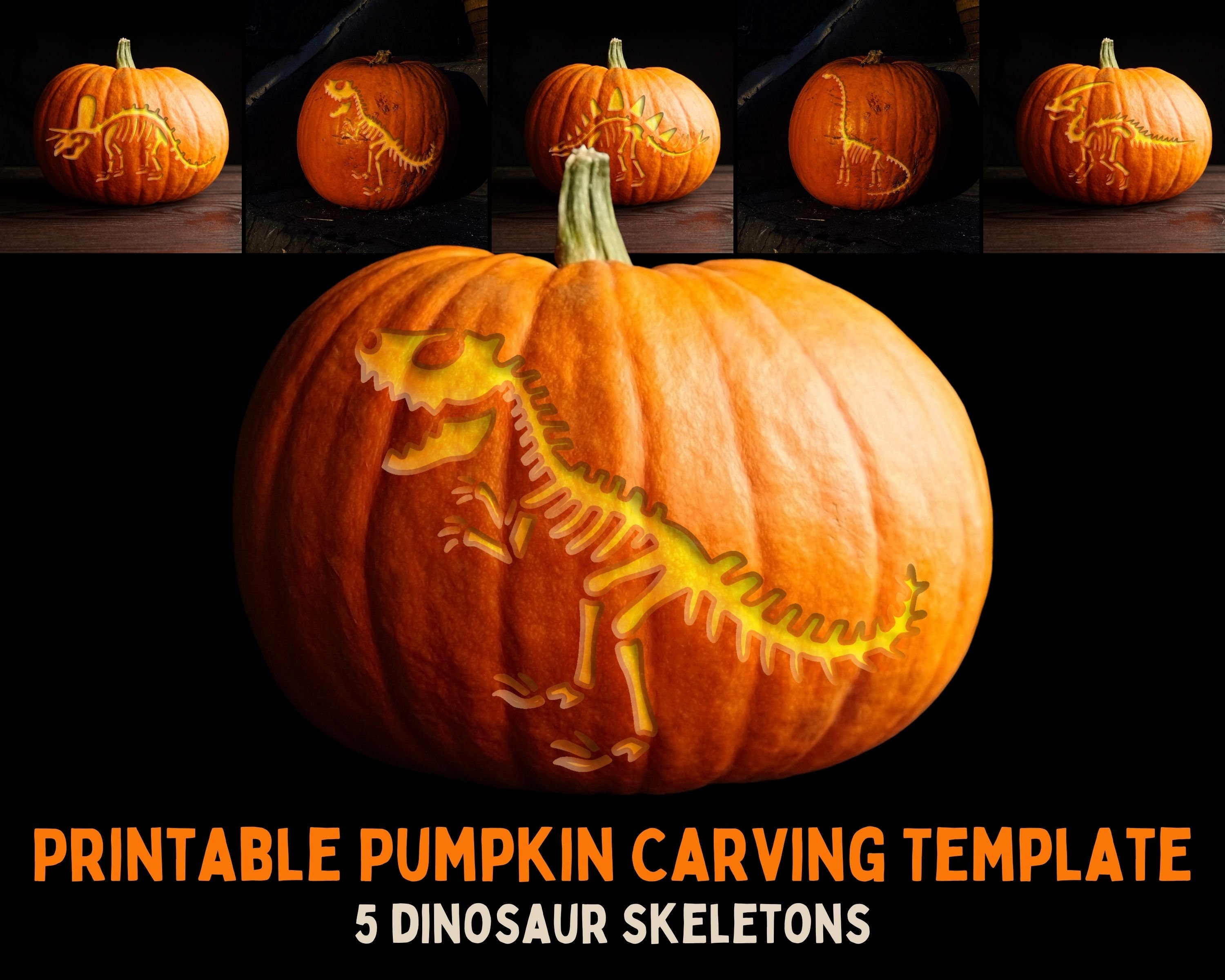 Dinosaur Pumpkin Stencil Printable Bundle Skeleton Carving Etsy