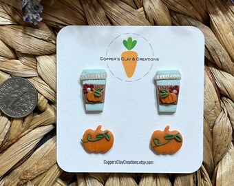 Coffee mug and pumpkin stud pack earring | polymer clay coffee mug earring | pumpkin earring | fall earring | autumn earring