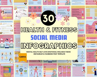 Empower Your Social Media with 30 Health and Fitness CANVA Templates I Ideal for Life Coaches I Infographics I Perfect for Instagram