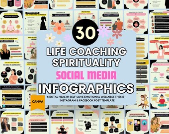 30 Life Coaching Spirituality Instagram Post Canva Template | Health and Wellness Coach | Instagram Template | Social Media Post | Dietitian