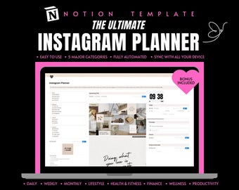 Notion Template, Instagram Content Planner, Notion Planner,  Instagram Planner, Social Media Planner, For Influencer, Content Creator, Coach