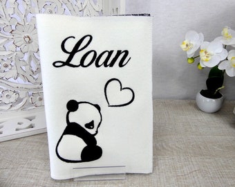 Protects health book embroidery first name heart and panda "LOAN" - imitation leather personalized gift - panda embroidered and personalized notebook