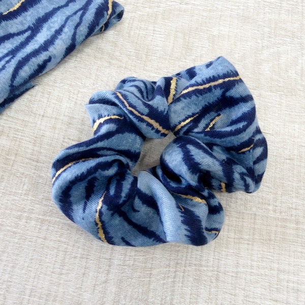 Chouchou Cachemire bleu avec dorure couleur or "CACHEMIRE" | Elastique pour cheveux | Scrunchie | Accessoire cheveux | Attache cheveux fille