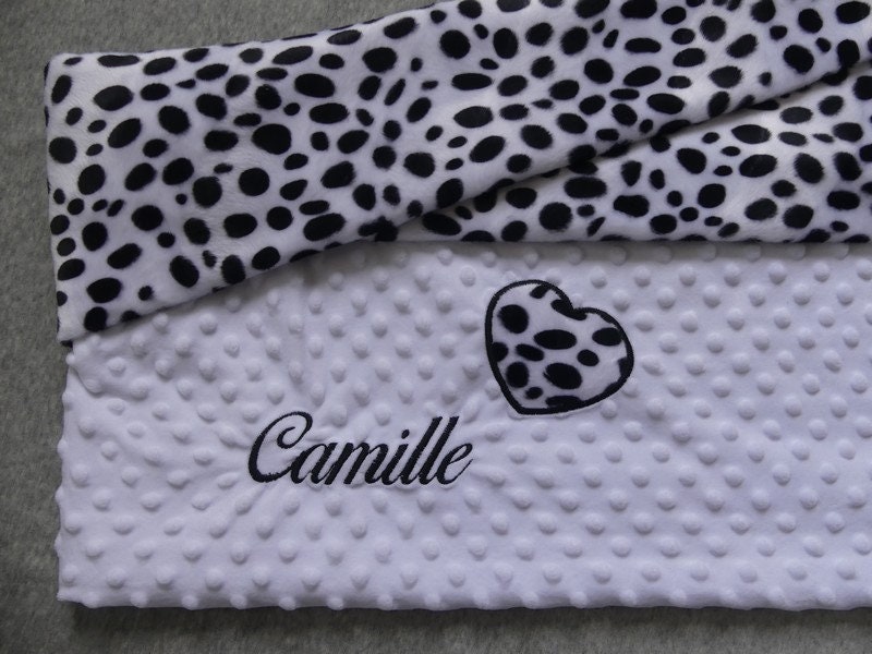 Couverture Bébé Personnalisée Broderie Coeur Prénom, Fausse Fourrure, Doublée Minky, en Applique, Ca