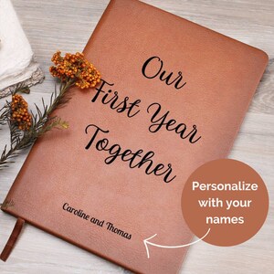 Our First Year Together Paper Anniversary Gift for Him, Leather Journal Gift For Couple, 1 Year Marriage Anniversary, Couple Memory Keepsake