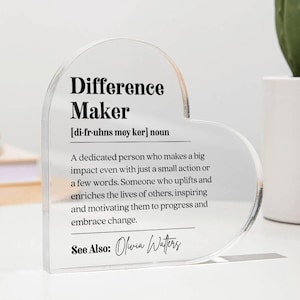 Difference Maker Gift Plaque Thank You Gift Employee Gift Custom Retirement Gift Teacher Gift Coworker Gift Appreciation Gift