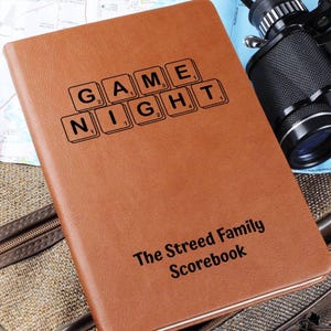 Game Night Score Book Leather Cover, Personalized Game Gifts, Score Keeping Record Book, Fun Notebook Games, Gift for Board Game Lover