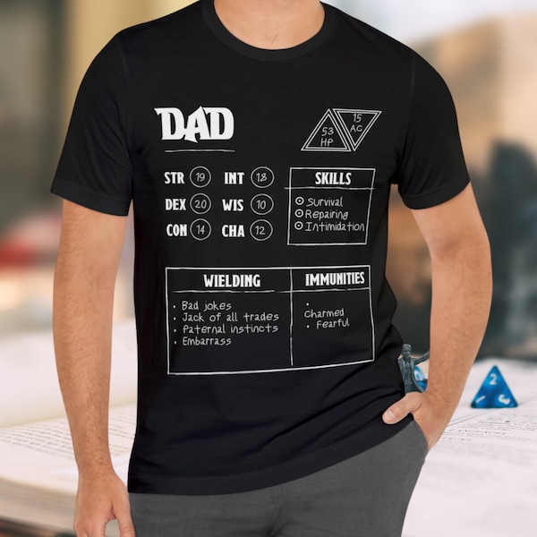 Dad Character Sheet | Dnd Dad Shirt | DnD Dungeon Dad Shirt | D&D Fathers Day | DND Gifts | Dungeon Master Dad | Nerd Dad Gift