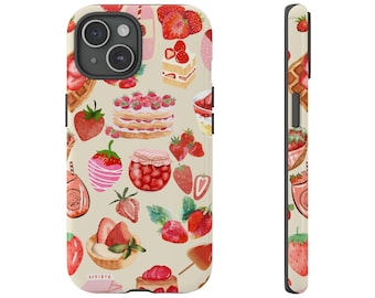 Coque de portable collage fraise pour Iphone 15, Samsung et Google Pixel
