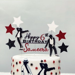 Inspiriert MICHAEL JACKSON CAKETOPPER Tänzerin, Tanzen, 3D, bewegend, Sterne, einstellbar, Glitzerkarte, benutzerdefinierte Cake Topper U K basiert