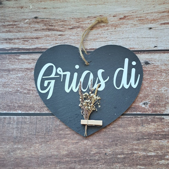 Schieferherz mit Allgäuer Gruß, Trockenblumengesteck, Willkommensschild