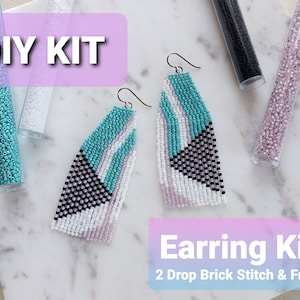 Brick Stitch Beaded Fringe Earring Kit, DIY Long Dangling Fringe Earring Pattern Kit, Seed Bead Jewelry, Modern Beadwork Gift Hobby Project