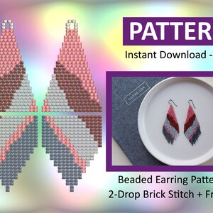 Beaded Fringe Earring Pattern, 2 Drop Double Brick Stitch Seed Beed Earring PDF Modern Vibrant Handwoven Beadwork Beading Hobby Project Gift