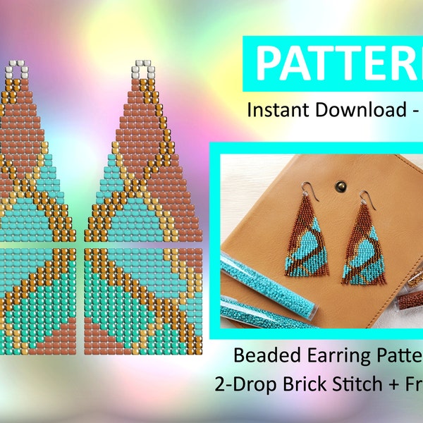 Fringe Earring Pattern, 2 Drop Brick Stitch PDF Pattern, Modern Beadwork Pattern, Abstract Beaded Earring Pattern, DIY Seed Bead Jewelry