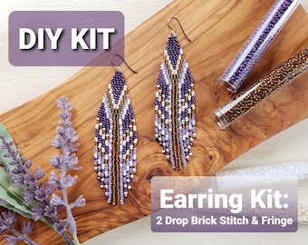 Brick Stitch Beaded Fringe Earring Kit, DIY Long Dangling Beaded Earrings Kit, Seed Bead Jewelry Kit, Modern Beadwork Gift Hobby Project