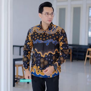 Camisa Batik de manga larga Aksa amarilla para hombre de Sendang Batik, Batik para hombre, Camisa Batik para hombre, Camisa para hombre, Camisas Batik