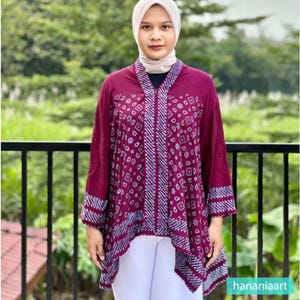Erina Purple Blouse Batik Stamp, Women Blouse, Batik Blouse, Batik for Women