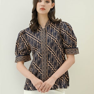 Short Sleeve Batik Formal Blouse - Stylish Workwear Nuansa Batik, Women Blouse, Batik Blouse, Designer Blouse