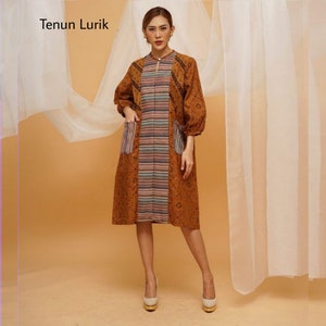 Women&#39;s Oversized Tunic Woven Lurik Series, Batik Dress, Boho Dress, Ethnic Dress, Midi Dress