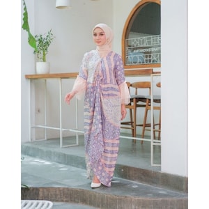 Batikmaheswara Meisya Kaftan Viscose Lilac, Caftan Dress, Boho Dress, Bohemian Dress,  Ethnic Dress, Kaftan, Batik Kaftan, Batik Dress