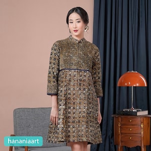 Contemporary Elegance Nonarara Abaya Indigo A Modern Twist on Casual Batik Fashion, Women Dress, Ethnic Dress, Batik Dress, Midi Dress