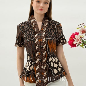 Elegant Kutu Baru Batik Short Sleeve Blouse Nuansa Batik, Women Blouse, Batik Blouse, Designer Blouse
