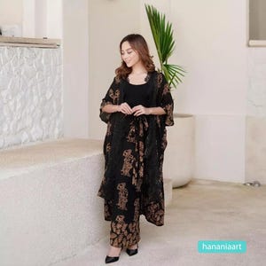 Andin Set Lace Outer and Wrap Skirt Elegance Batik Wayang, Caftan Dress, Boho Dress, Bohemian Dress, Ethnic Dress