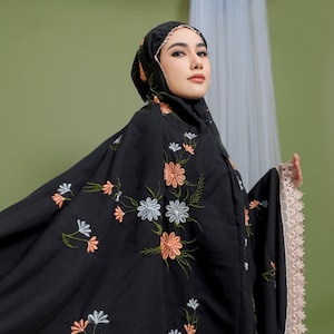 Zain Zaskia Premium Embroidered Floral Cotton Elegant Prayer Dress, Women Prayer Set, Prayer Dress, Mukena, Prayer Set, Prayer clothes