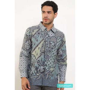 Krisna Batik Oliver Elegance in Emerald Long-Sleeve Men&#39;s Batik Shirt, Men Batik, Men Batik Shirt, Men Shirt