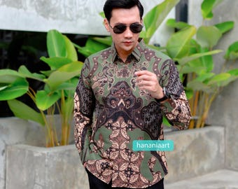 Sendang Sabian Camisa Batik de manga larga para hombre, Batik de hombre, Camisa Batik de hombre, Camisa de hombre, Batik de hombre, Batik de manga larga