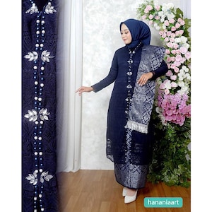 Radiant Elegance The Floy Long Tunik Ensemble with Full Sequin Embellishments by Rasaqi Kebaya, Kebaya Batik, Kebaya Dress, Kebaya Modern