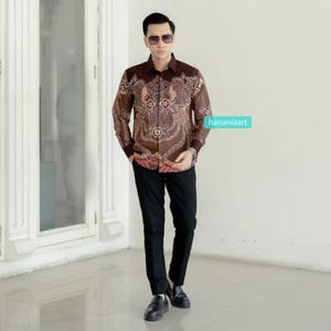 Wirotomo Pattern Premium Long-Sleeve Batik Men&#39;s Shirt Collection of Sendang Batik, Men Batik, Men Batik Shirt, Men Shirt, Batik Shirts
