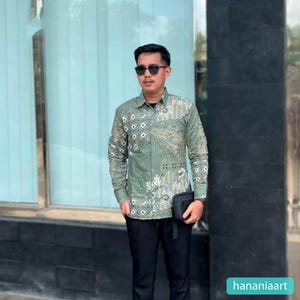 Elegance Sendang Batik Laksmana Green Men&#39;s Long-Sleeve Shirt, Men Batik, Men Batik Shirt, Men Shirt, Batik Shirts