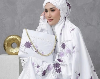 Zain Zaskia Premium Embroidered Floral Cotton Elegant Prayer Dress, Women Prayer Set, Prayer Dress, Mukena, Prayer Set, Prayer clothes