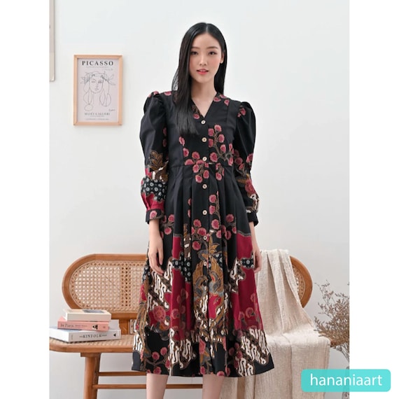 batik boho dress Elegant Long Sleeve Batik Dress