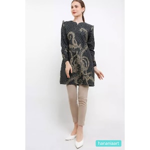 Thania Elegance in Krisna Batik Long-Sleeved Cotton Trikot Tunic, Women Dress, Ethnic Dress, Batik Dress, Batik for Woman, Dress batik
